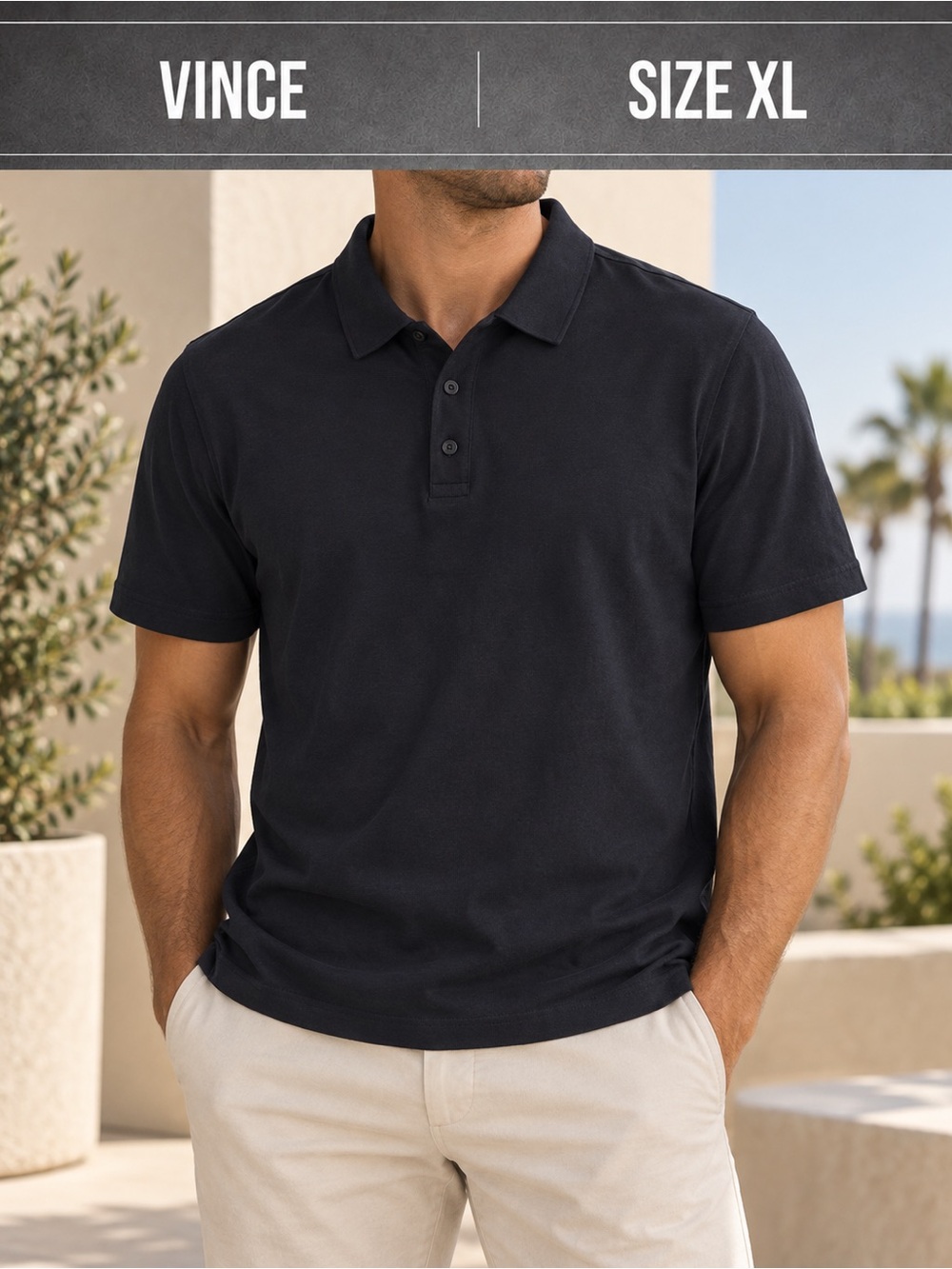 Vince Men’s Black Cotton Polo Shirt XL NWOT